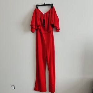 Chic Off-Shoulder Red Jumpsuit